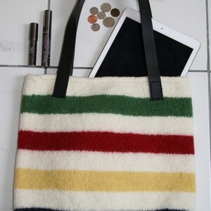 Cream with stripes wool felt tote bag image 3