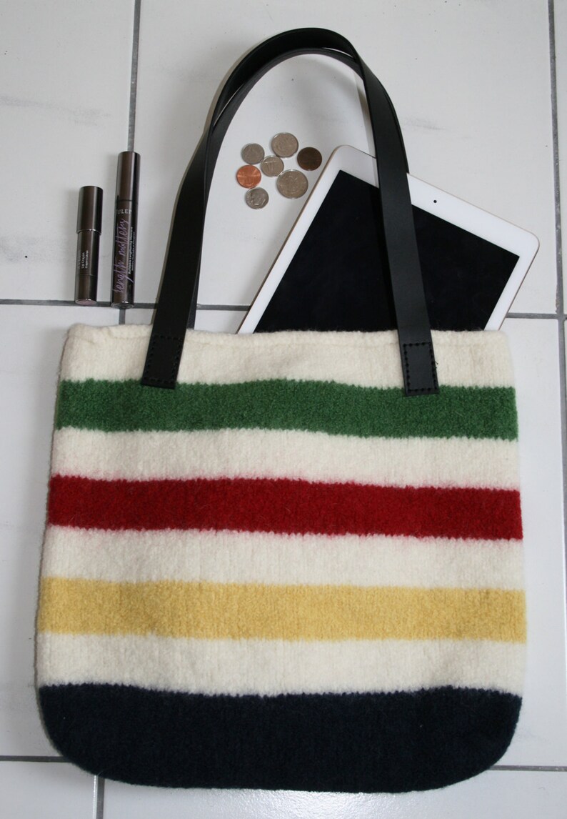Cream with stripes wool felt tote bag image 3