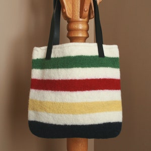 Cream with stripes wool felt tote bag image 5