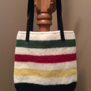 Cream with stripes wool felt tote bag image 1