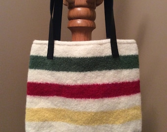 Cream with stripes wool felt tote bag