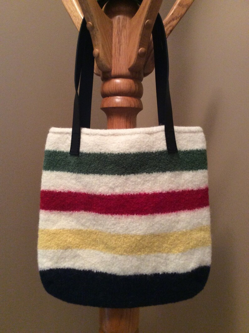 Cream with stripes wool felt tote bag image 1