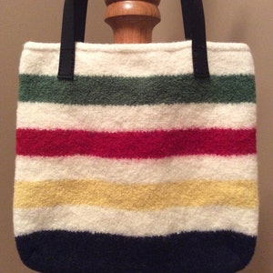 Cream with stripes wool felt tote bag image 2