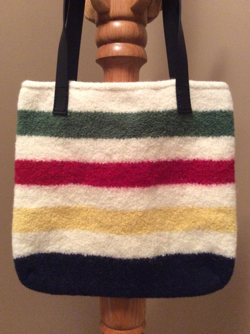 Cream with stripes wool felt tote bag image 2