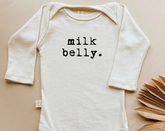 Milk Belly Long Sleeve Onesie®, Baby, Girl, Boy, Infant, Toddler, Newborn, Organic, Bodysuit, Outfit, One Piece, Unisex,Gender Neutral,Words