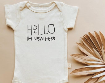 Hello Im New Here Onesie®, Organic Baby Clothes, Gender Neutral Bodysuit, Coming Home Baby Clothes, Newborn Baby Clothes, Made in USA