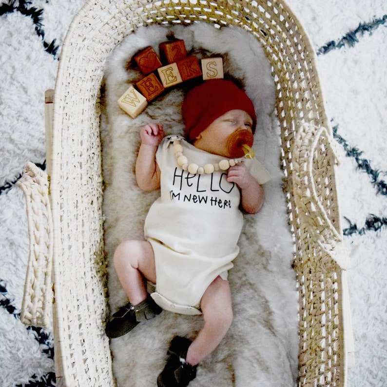 Gender Neutral, One Piece Outfit Hello Im New Here Toddler Boy Infant Bodysuit Baby Organic Hospital Newborn Unisex Girl