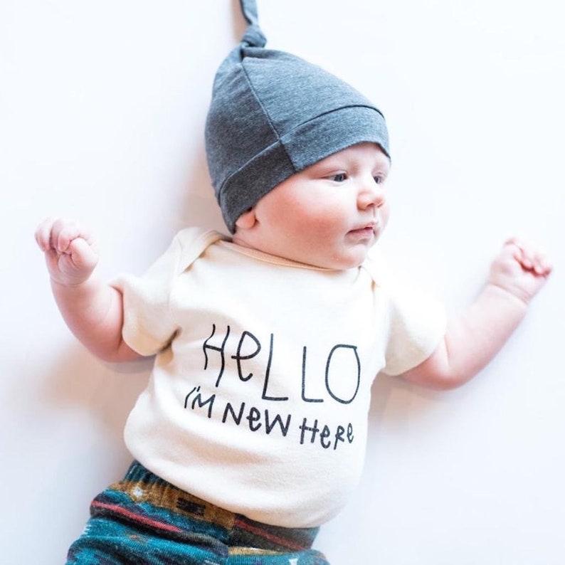 Gender Neutral, One Piece Outfit Hello Im New Here Toddler Boy Infant Bodysuit Baby Organic Hospital Newborn Unisex Girl