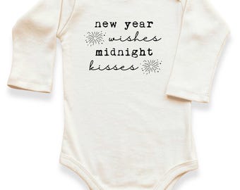 New Year Wishes Organic Baby Bodysuit Long Sleeve - Made in USA