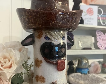 3D Highland Cow Tumbler, Cowboy Hat, Glitter Western Theme