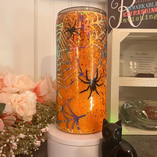 Spooky Creepy Spider Glitter Tumbler Halloween Cup crawly things scary , sparkles and shines, insects, custom cup,  Halloween fan