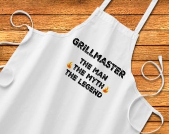 Grillmaster The Man Apron, Custom apron, personalized gift, groomsmen gift, birthday gift, bbq, outdoors, birthday gift, wedding gift, funny