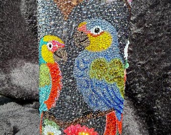 Rhinestone Parrot Tumbler: 20oz Tropical Bird Bling Cup, Handmade Crystal Drinkware