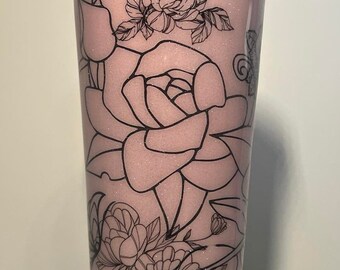 Pink Roses Glitter Tumbler with Rhinestone Lid - 20 oz Epoxy Cup