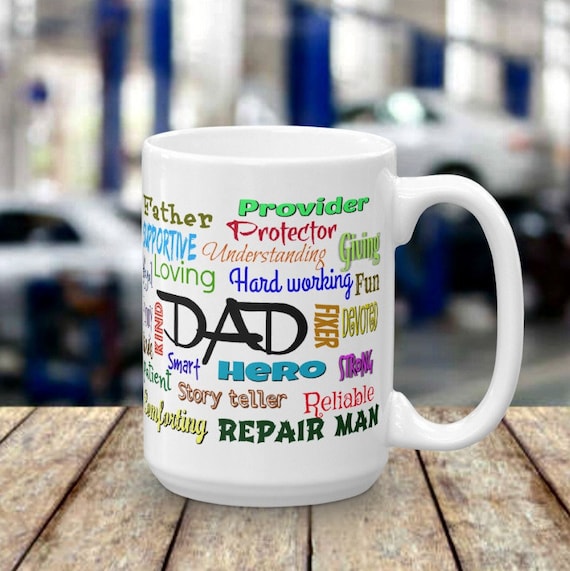 Dad Words Mug, Father's Day Gift, Many ways to describe Dad, Birthday for him, Original gift idea, Personalized gift, Custom Mug