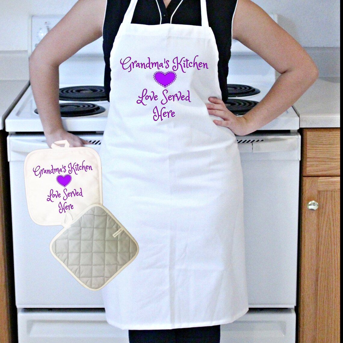 Custom Apron and Pot Holder Set Grandma's Kitchen Love Etsy