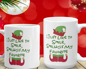 Elf Movie Quote Christmas Mug: Smiling's My Favorite, Personalized Coffee Cup
