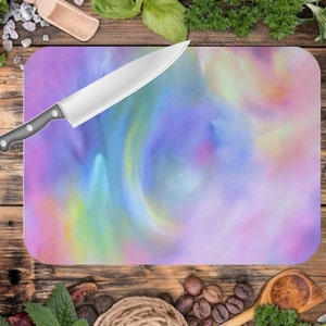 Rainbow Swirl Custom Glass Cutting Board, Anniversary Gift, Birthday Gift, Gift for chef, Housewarming gift, wedding, Personalize