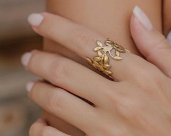Leaves Pattern Adjustable wide Ring || Bohemian Chic Brass Ring || Nature inspired ring