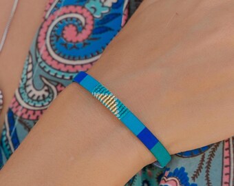 Boho Stainless Steel Cuff Bracelet | Colorful Thread & Seed Bead Geometric Patterns