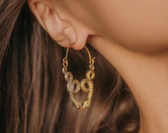 Ethnic Viking Hoops || Snake Hoop Earrings || Norse Mythology Tribal Earrings || Two Snakes Hoop Earrings || Double Sneak Boho Earrings