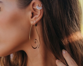 Minimalist  Golden Spiral Earrings || Thin Spiral Earrings || Light Weight Earrings || Boho Hand Made Earrings