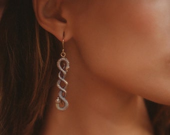 Dangling  2 Snakes Earrings || Viking Tribal Earrings || Nordics Myths and Legends Earrings || Norse Mythology Earrings
