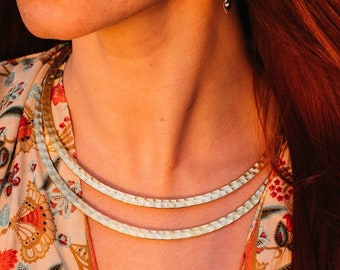 Ethnic  Brass Choker Necklace || Hammered  2 Rows Torque Necklace || Textured Rigid Collar