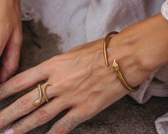 Brass Adjustable Serpentine Bracelet || Viking Wristband || Celtic Bracelet || Midgard Snake Bracelet || Unisex Nordic Mythology Wristband