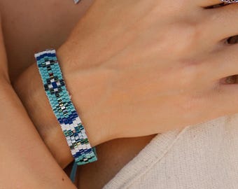 Handwoven Geometric Miyuki Bead Bracelet | Adjustable Sliding Knot | Delica Seed Bead Bracelet | Bohemian Style Jewelry