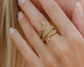 Viking Textured Snake Ring || Bohemian Adjustable Brass Ring ||  Serpentine Transformatione  Symbol Ring || Coiled Reptile Gothic Ring