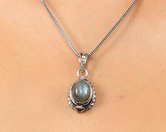 Heirloom Inspired Gemstone Locket | Oval Cabochon Opening Pendant | Ornate Secret Compartment Box Pendant Necklace