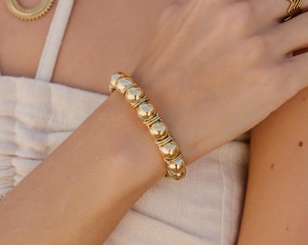 Minimalist Brass Bracelet Decorated With Several Spheres ||  Timeless Adjustable Cuff Bracelet || Smooth Graphic Bracelet
