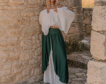 Two-Tone Viscose Skirt: Medieval Inspired V-Belt, Boho Role Play