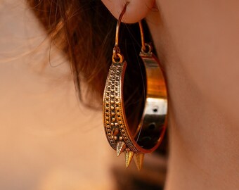 Spikes Decorated Tribal Hoop Earrings || Punk Rock Hoop Earrings with Spikes || Ethnic Point Hoops