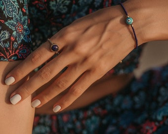 Minimaliste Adjustable Brass Ring with Gemstone || Sleek Stone Ring  || Original Ring With Semi Precious Stone