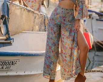 Wrap Trousers || Free Size Fluid Pants || Bohemian Beach Pants || Floral Pattern Pareo Pants || Fisherman Pants Open On The Sides