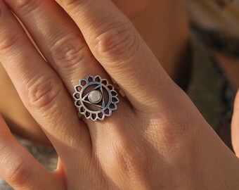 Chakra Adjustable Ring With Semi Precious Stone || Bohemian Chic Adjustable Ring || Ethnic Ring with Natural Stone || Spiritual Jewelry