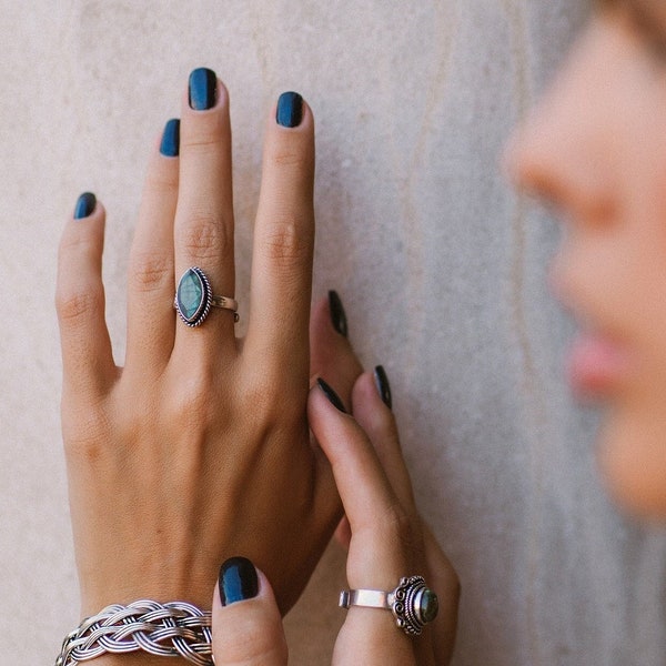 Adjustable Ethnic Ring With Semi Precious Stone || Bohemian Chic Adjustable Brass Ring With Fine Stone || Medieval Ring With Stone