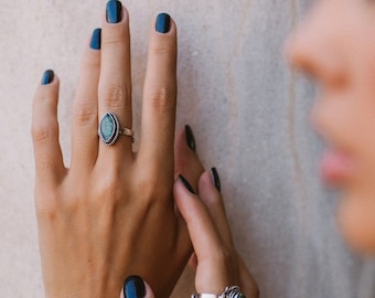 Adjustable Ethnic Ring With Semi Precious Stone || Bohemian Chic Adjustable Brass Ring With Fine Stone || Medieval Ring With Stone