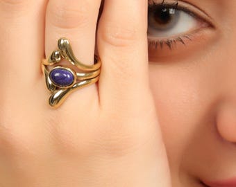 Bold Brass Statement Ring | Adjustable  Minimalist Ring | Natural Stone Ring |  Modern Boho Jewelry