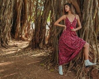 Bohemian Chic Dress || Floral Print Maxi Dress || Colorful Fluid Dress || Lightweight Summer Dress One Size || Chic Ethnic Dress