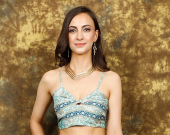 Bohemian Twist Front Crop Top || Floral Print Ruched Cami Top || Elasticated Back Crop Top