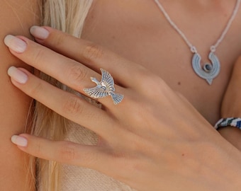 Phoenix Ring in  silver tone brass – Mythical bird ring, symbol of rebirth