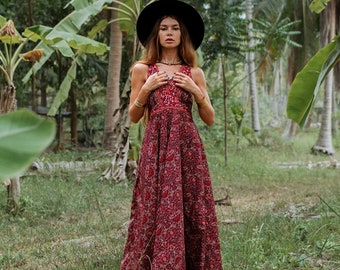 Original Back Bohemian Maxi Dress || Lightweight Paisley Print Maxi Dress || Sleeveless Colorful Fluid Boho Dress