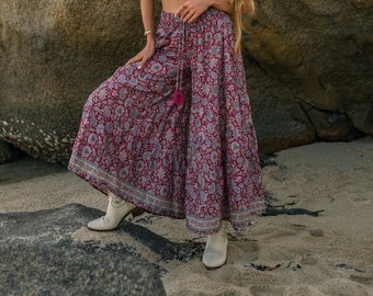 Bohemian Wide Pants || Floral Print Flared Pants || Fluid Palazzo Pants ||  Ruffled Trouser  || Pants-skirt