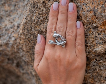 Original Interwined Koi Fish Adjustable Brass Ring || One of a Kind Statement Ring Symbole of Good Fortune || Jewelry Inspired By Nature