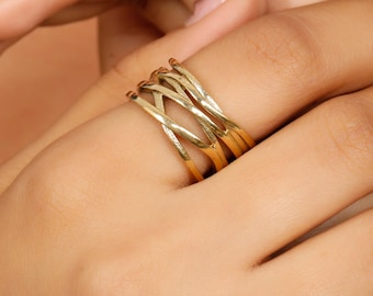 Wired Like Minimalist Adjustable Brass Ring || Unisex Openworked Wide Ring || Modern Brass Jewelry