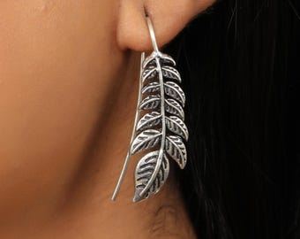 Fern Leaf Drop Earrings | Botanical Brass Earrings | Nature Inspired Dangle Earrings | Bohemian Woodland Jewelry | Gift for Her
