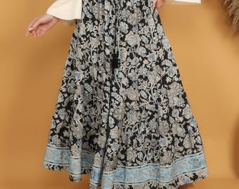 Boho Wide Leg Trouser | Black Floral Palazzo Pants | Blue Border Print Pant | High Waist Bohemian Pants | Festival Flow Pants